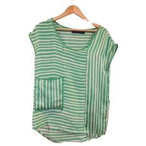 Zara Basic Green short sleevestriped top